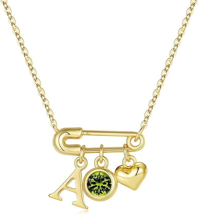 MONOOC Christmas Gifts for Women Girls - 14K-Gold-Plated Dainty Paperclip Heart Initial Necklace Birthstone Necklace Jewelry Birthday Gifts for Women Her Mom Friend Wife Sister