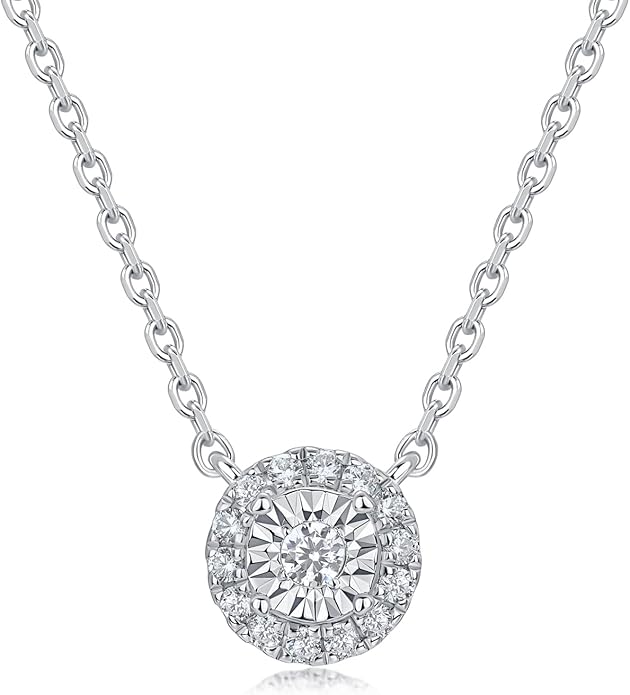 Sterling Silver Lab Grown Diamond Halo Pendant Necklace, Chain Included,ideal gift for anniversaries, birthdays, or any milestone celebration