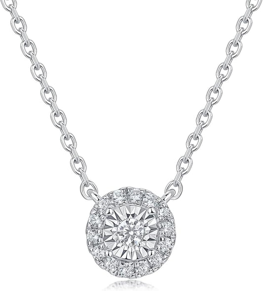 Sterling Silver Lab Grown Diamond Halo Pendant Necklace, Chain Included,ideal gift for anniversaries, birthdays, or any milestone celebration