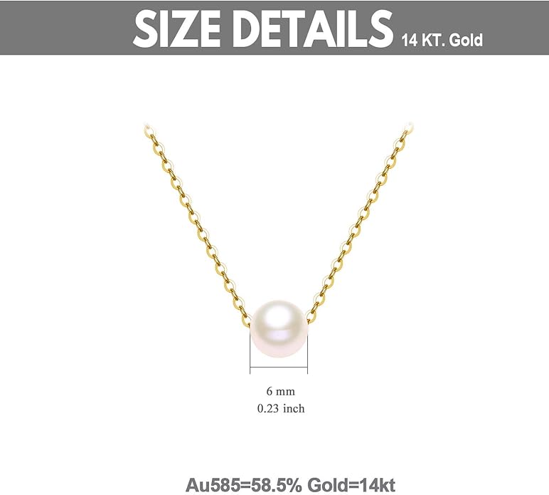 14K Solid Gold Pearl Necklace for Women, Real Freshwater Cultured Pearl Pendant Necklace 7.5mm Dainty Single Sliding Pearl Design Adjustable Necklaces Fine Jewelry Gift for Her, Mom, Wife 16"-18"