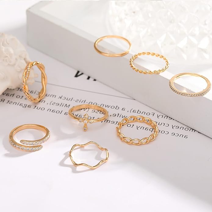 Honsny 14K Gold Plated Stacking Rings Set for Women, Stackable Knuckle Thumb Rings Thin Dainty Silver Rings for Women Wedding Eternity Band Simple Rose Gold Ring Size 4-11