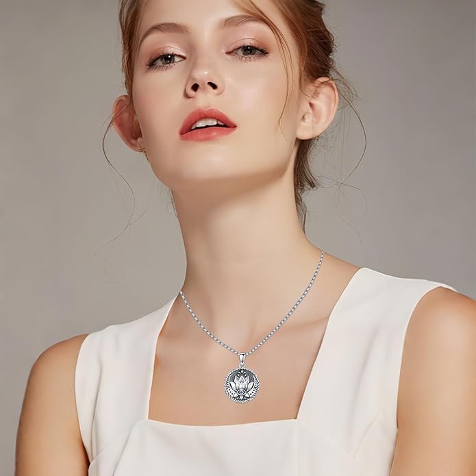 Evil Eye Necklace for Women 925 Sterling Silver, Protection Necklace with Blue Evil Eye Charm, Evil Eye/Lotus Pendant Jewelry, Birthday Christmas Gifts for Her
