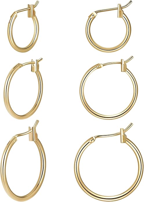 Barcarola 14K Gold Filled 3 Pairs Hoop Earrings for Women Hoop Earring Sets Earrings Lightweight Water Proof Tarnish Resistant