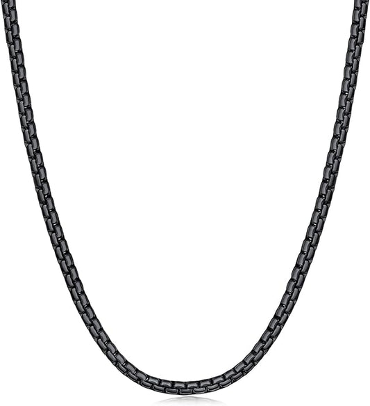 Fiusem Flat Box Chains for Men, 14k Gold Plated Stainless Steel Chain Necklace, 2.5/3/4/4.5/5mm Necklaces for Men and Women 16-28 Inch
