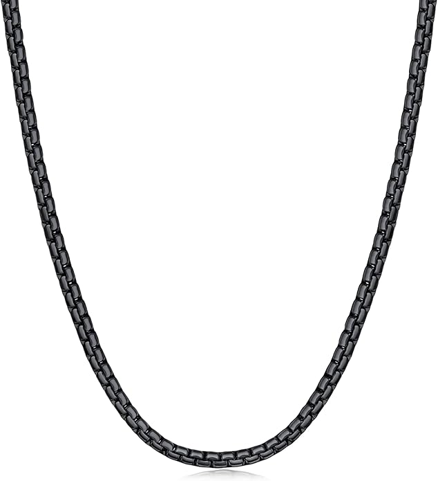 Fiusem Flat Box Chains for Men, 14k Gold Plated Stainless Steel Chain Necklace, 2.5/3/4/4.5/5mm Necklaces for Men and Women 16-28 Inch