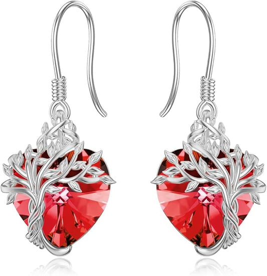 TOUPOP Tree of Life Earrings 925 Sterling Silver Family Tree Dangle Drop Earrings Crystal Jewelry Birthday Christmas Gifts for Women Her
