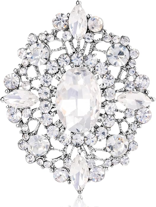 LAXPICOL Vintage Clear Austrian Crystal Brooch Pin for Women Elegant Wedding Bridal Brooches Broach Pin 1.69"*1.39"