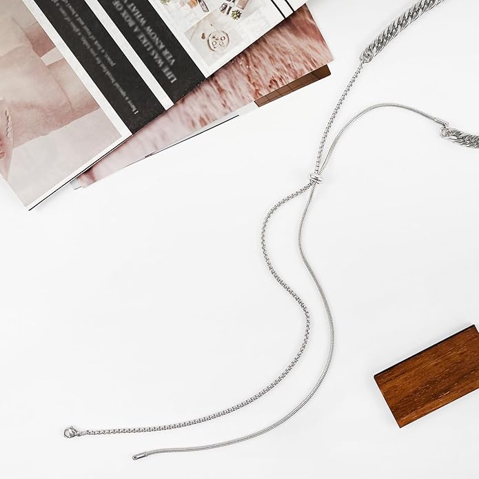 Irregular Y2k Long Y-shaped Necklace with Zircon Inlaid Sparkling Brick Tassel Pendant Double-Layer Chain High-end Fashion Accessory Women's