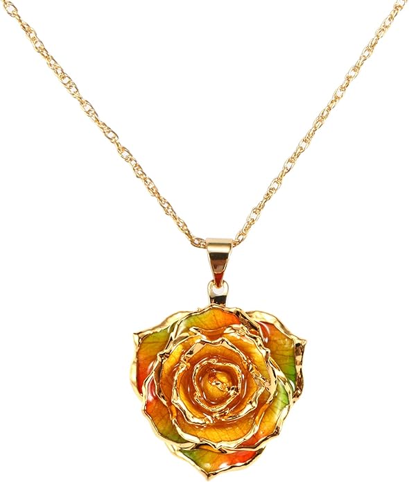 AliveRose Real Rose Gold Dipped Necklace Gifts for Women, 24K Gold Dipped Rose Pendant Necklace Jewelry Mothers Day Anniversaries Birthday Christmas Special Occasions Gifts for Her Mom Wife