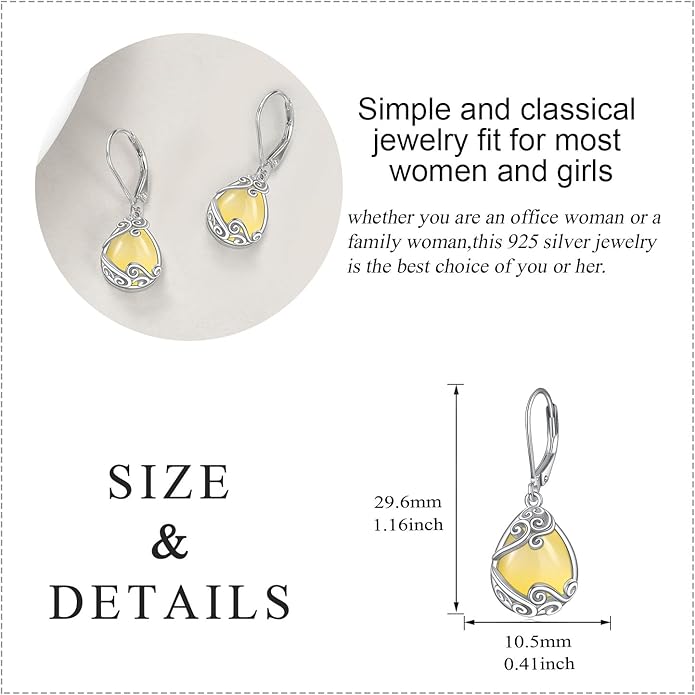 Moonstone Filigree Drop Dangle Teardrop Earrings 925 Sterling Silver Moonstone Leverback Earrings for Women Jewelry Gifts