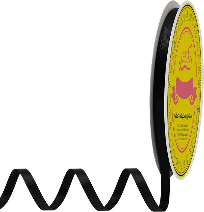 LEEQE Double Face Black Satin Ribbon 1/4 inch X 50 Yards Polyester Black Ribbon for Gift Wrapping Very Suitable for Weddings Party Hair Bow Invitation Decorations and More
