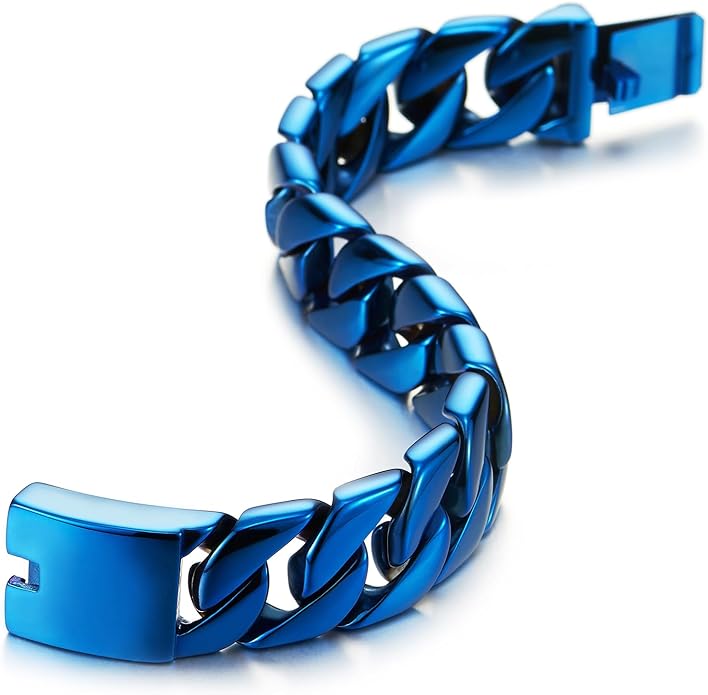 COOLSTEELANDBEYOND Mens Stainless Steel Large Curb Chain Link Bracelet Solid Curb Chain Wristband Biker Punk Jewelry Masculine Accessory