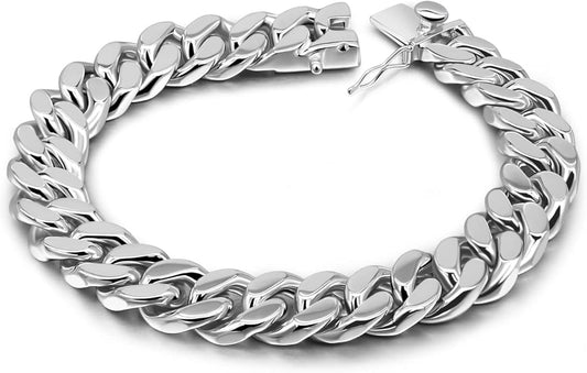 Fashion 925 Sterling Silver Solid Miami Cuban Link Chain Bracelet 8MM-12MM-14MM Curb Cuban Solid Thick Big Link Bracelet For Men 7-10 Inch Jewelry Gift