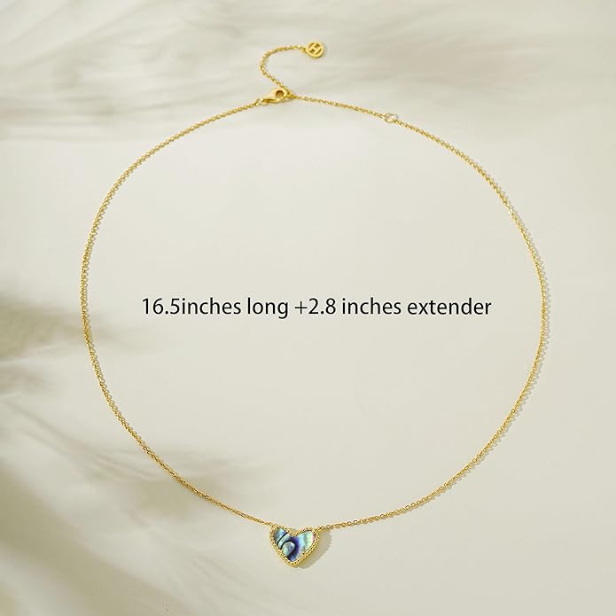 Heart Necklace for Women Dainty 14K Gold Filled Necklace Cute Heart Pendant Adjustable Chain Necklace Trendy Non Tarnish Gold Mother of Pearl Necklace for Wedding Christmas Valentines Day Gifts