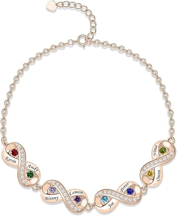 BABOOM Custom Mother Bracelet With 1-8 Birthstones Personalized Infinity Name Bracelet Engraved Birthstone Bracelets Gifts For Women Mother Daughter Wife