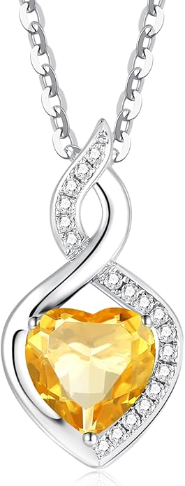 FANCIME 14K Solid White Gold Heart Birthstone Necklace with Diamond Pendent Birthday Gifts for Mom Women, Sterling Silver Chain 16" + 2" Extender