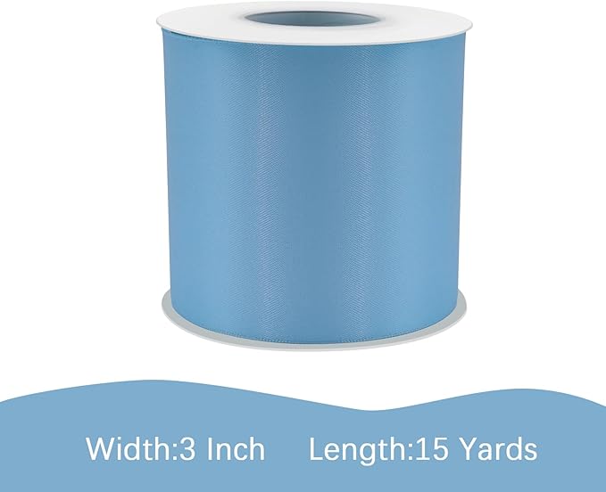 LEEQE Dusty Blue Satin Ribbon 3 inch X 15 Yards Polyester Ribbon for Gift Wrapping Very Suitable for Weddings Party Hair Bow Invitation Decorations and More