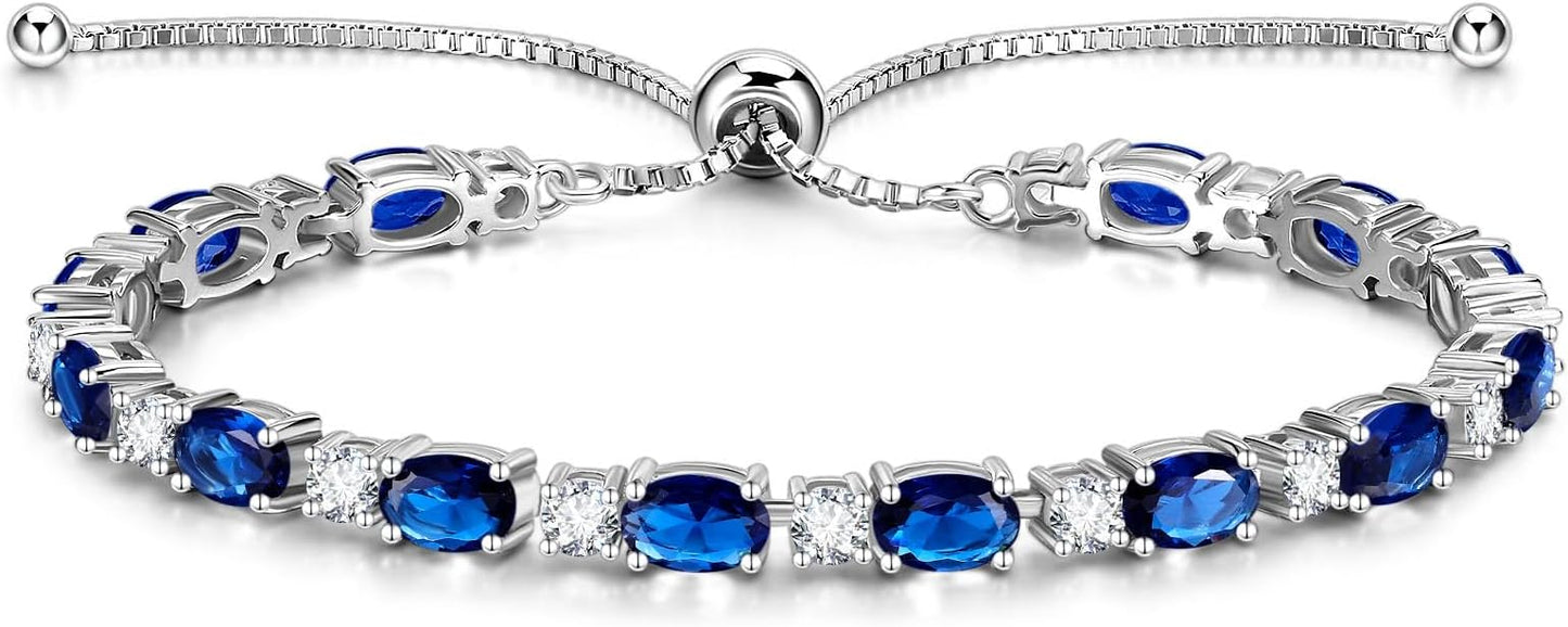 FANCIME Birthstone Tennis Bracelets Sterling Silver Bolo Tennis Bracelets Charm Fine Jewelry Birthday Gifts for Women Mom Wife Her