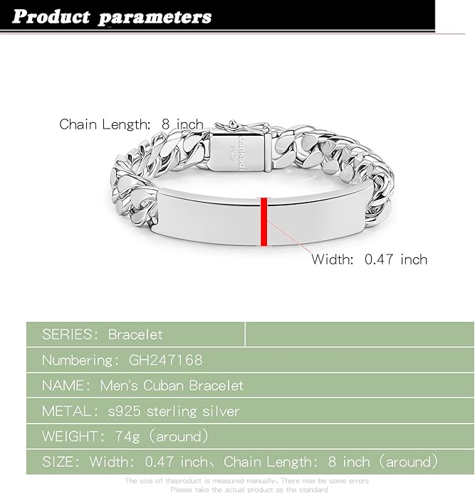 Men 925 Sterling Silver Solid Miami Cuban Link Chain Bracelet 12MM Rectangular Card Bangles 7 "7.5" 8 "8.5" 9 "9.5" 10" Thick Big Curb Cuban Chain Jewelry Gift