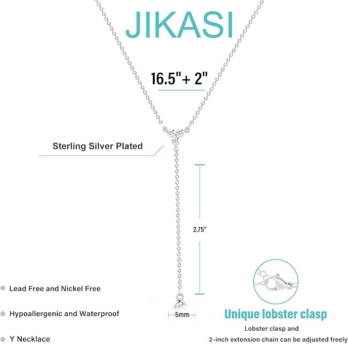 Lariat Gold Necklaces for Women Trendy Dainty Long Necklace 14k Gold Plated/Silver Layered Drop Beaded Chain Necklaces Y-shaped Pendant Necklace Simple Gold Jewelry Gifts