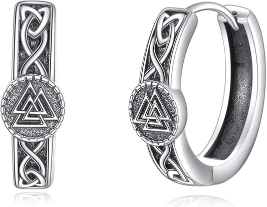 Hoop Earrings for Men Women 925 Sterling Silver Ankh/Wolf/Celtic/Opal Earrings Jewelry Gifts
