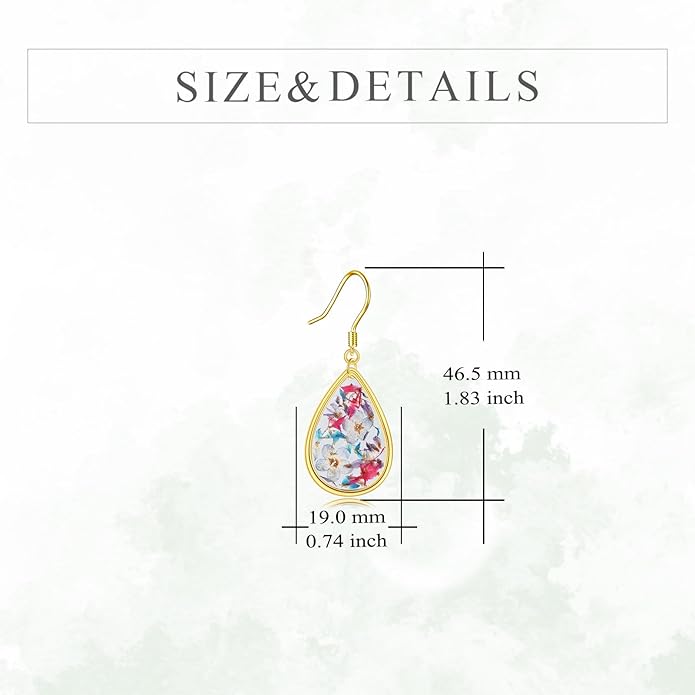 YFN Forget Me Not Earrings Sterling Silver Vintage Pressed Flower Forget Me Not Dangle Drop Earrings Floral Jewelry Gifts For Women