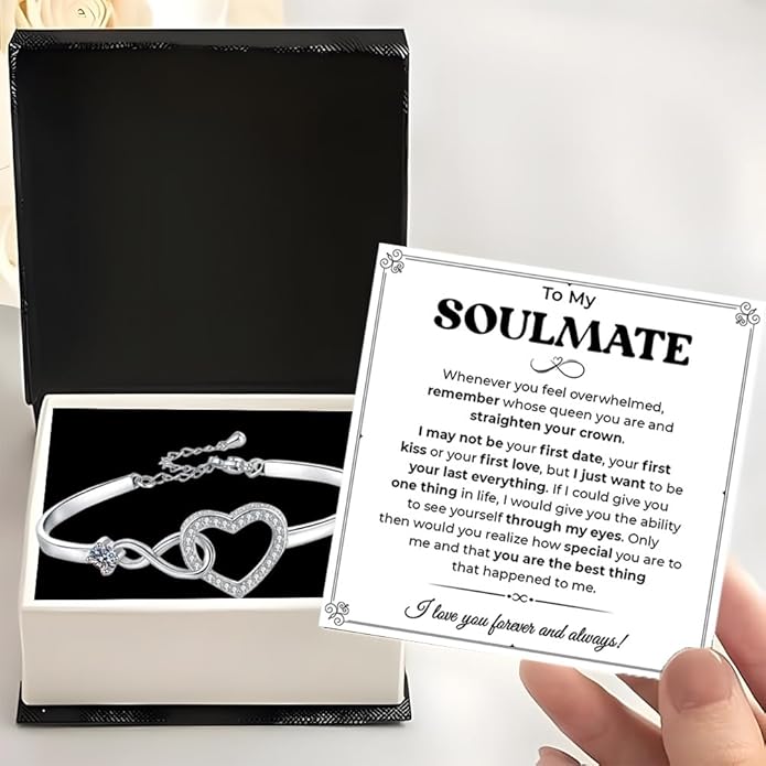 To My Soulmate Bracelet, Soulmate Bracelet For Women, Soulmate's Jewelry Gift From Boyfriend Husband Friend With Message Card And Box Meaning, Valentine Gifts For Her, Birthday Christmas Gifts