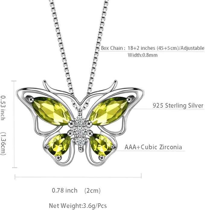 Aurora Tears Butterfly Birthstone Pendant Necklace - Women 925 Sterling Silver Butterflies Birthstone Pendant Necklace Jewelry Birthday Gift for Women