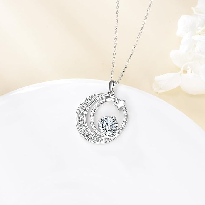 Moissanite Necklace for Women 925 Sterling Silver Eternal Pendant 1ct Lab Diamond Necklace Jewelry Gifts for Wife Girlfriend Mom