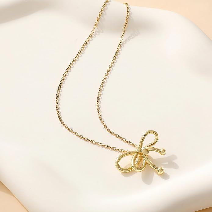 Dainty Gold Butterfly Bow Necklace for Women,18k Gold Plated Choker Necklaces for Women Waterproof & Daily & Simple, Gold Jewelry for Women