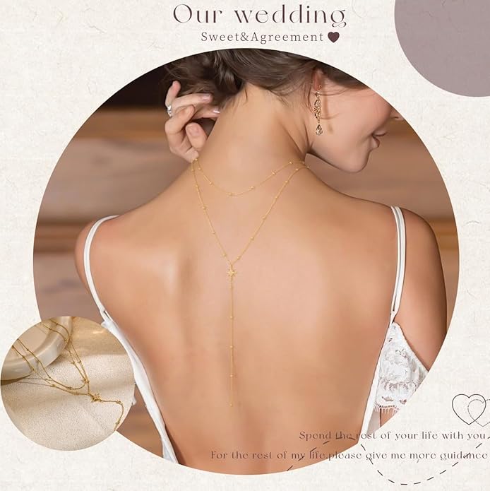 Lariat Necklaces for Women - Dainty Long Necklace Trendy 14K Gold Plated Hypoallergenic Layered Long Y-Shape Sunburst CZ T-Bar Pendant Drop Chain Necklace Set for Women Non Tarinsh Jewelry Gift