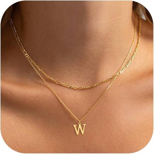 Initial Necklaces for Women Dainty Gold Silver Layered Letter Pendant Necklace Cute Figaro Chain Choker Necklace Personalized Trendy Stuff Jewelry Stack Gift for Women Her