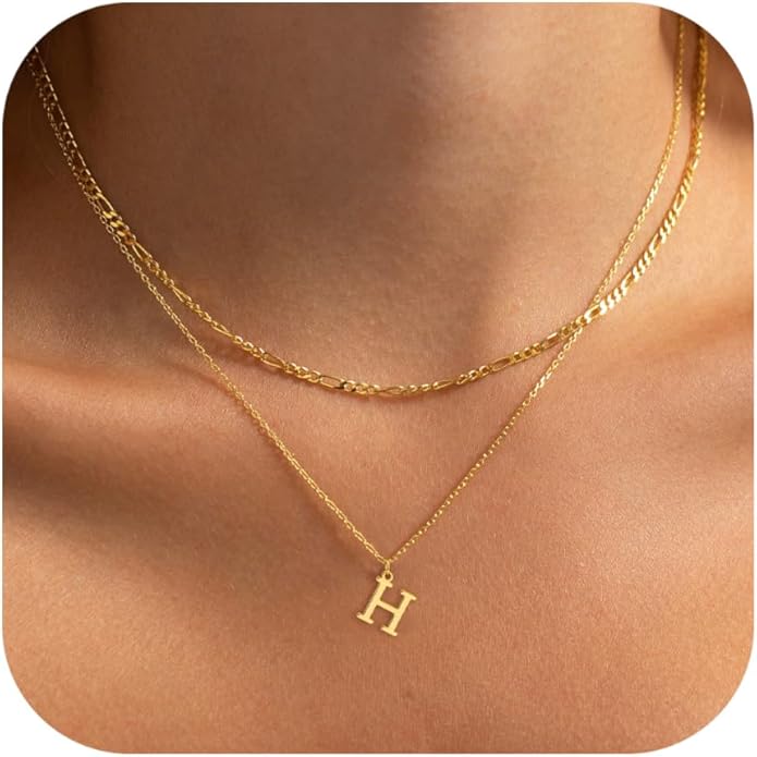 Initial Necklaces for Women Dainty Gold Silver Layered Letter Pendant Necklace Cute Figaro Chain Choker Necklace Personalized Trendy Stuff Jewelry Stack Gift for Women Her
