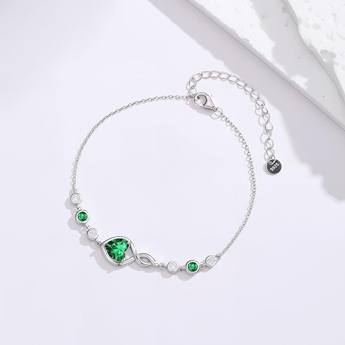 Infinity Birthstone Bracelet 925 Sterling Silver Heart Love Infinity Link Bracelet Fine Jewelry Birthday Christmas Gifts for Women Girlfriend Wife