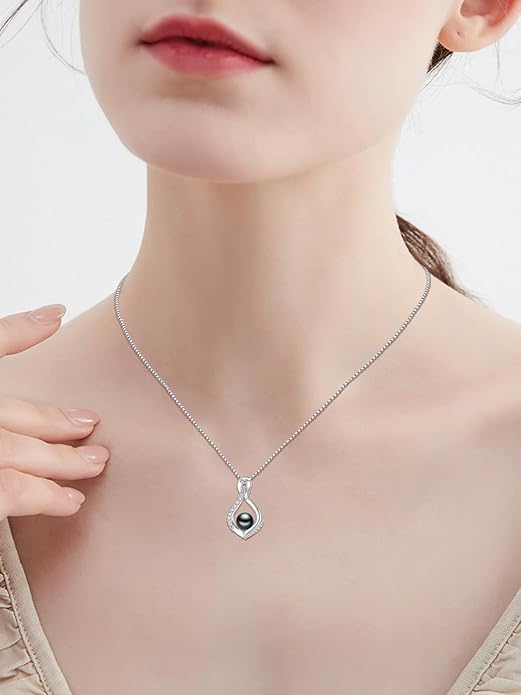 Tahitian Black Pearl Necklace Infinity Gifts for Women Wife Wedding Birthday Anniversary Jewelry Valentines Christmas Day Gifts 925 Sterling Silver