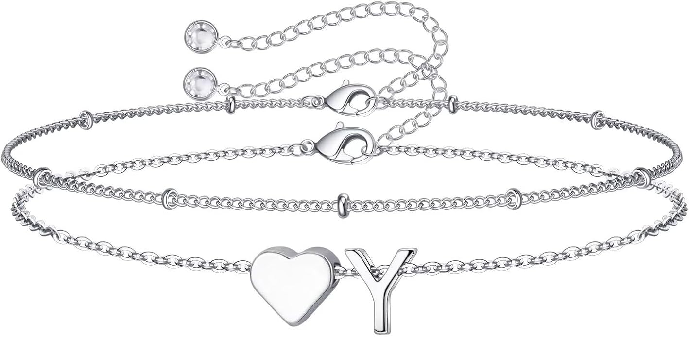 M MOOHAM Christmas Gifts for Grandkids Teens Girls -14K-Gold-Plated Heart Initial Bracelets for Women Girl Dainty Gold Bracelets Birthday Gift Stocking Stuffers for Women Teenage Girls Kids Gifts