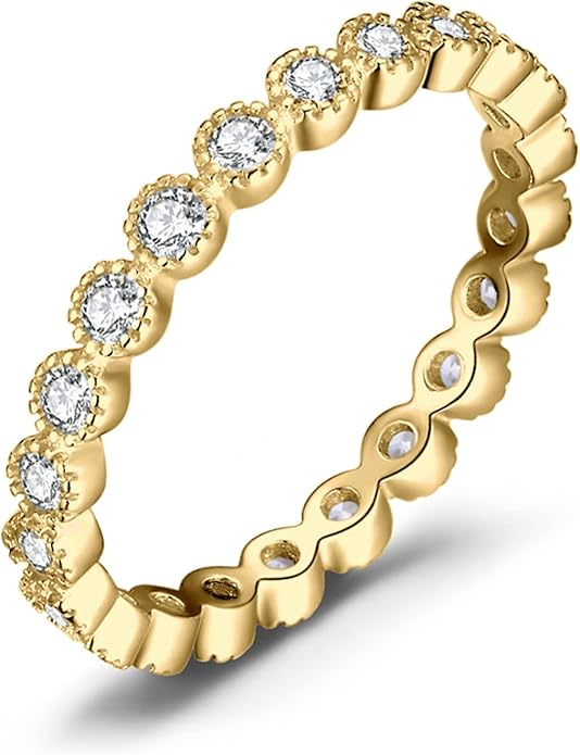 JewelryPalace 14K Gold Plated 925 Sterling Silver Rings for Women, Cubic Zirconia Promise Rings for Her, Stackable Wedding Bands Rings for Women Set Size 4-12