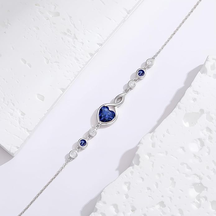 Infinity Birthstone Bracelet 925 Sterling Silver Heart Love Infinity Link Bracelet Fine Jewelry Birthday Christmas Gifts for Women Girlfriend Wife
