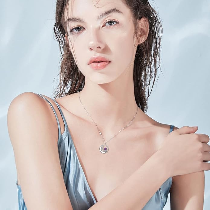 FANCIME Birthstone Necklaces 925 Sterling Silver Moon and Star Pendant Fine Jewelry Birthday Christmas Gifts for Mom Wife Her Daughter, Adjustable Chain 16+2"