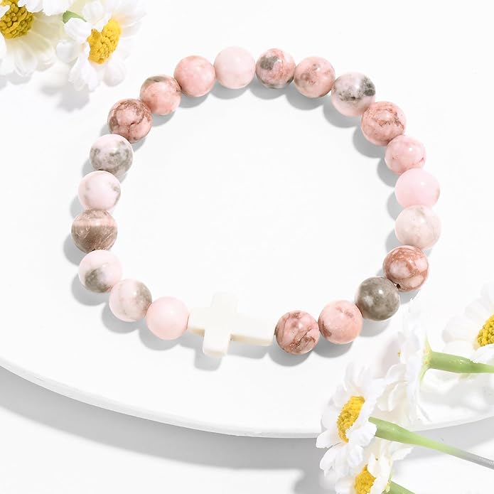 VIBILIA Cross Beaded Bracelets for Women, Inspirational Natural Heart Religious Bracelets for Women, Birthday Christian Gifts for Women on Thanksgiving Christmas Gifts