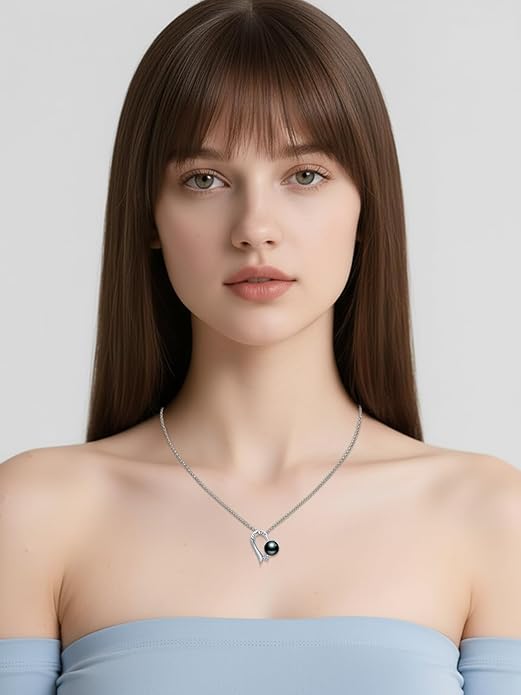 KANNSOAR Tahitian Black Pearl 18K White Gold Plated Sterling Silver Heart/Infinity/Four Leaf Clover Pendant Necklace Jewelry Gifts for Women Wife Mom Girlfriend Wedding Birthday Anniversary Christmas