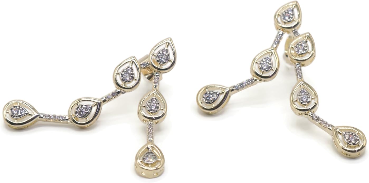Gold Plated Drop Earrings with Teardrop CZ Stones – Elegant Sparkling Statement Earrings for Women.EAR0029