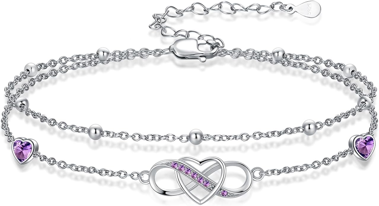 Anklet for Women 925 Sterling Silver Double Infinity Ankle Bracelet Waterproof Summer Jewelry Anniversary Birthday Gifts for Her
