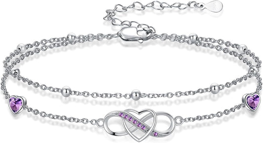 Anklet for Women 925 Sterling Silver Double Infinity Ankle Bracelet Waterproof Summer Jewelry Anniversary Birthday Gifts for Her