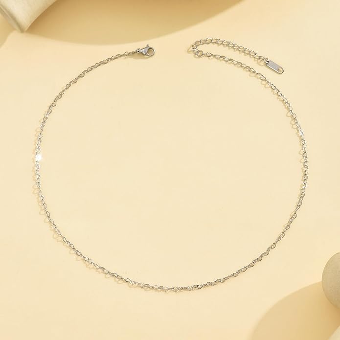 Gold Chain Necklace for Women Dainty 18K Gold Plated Thin Satellite Beaded Turquoise Necklace Simple Gold Boho Jewelry