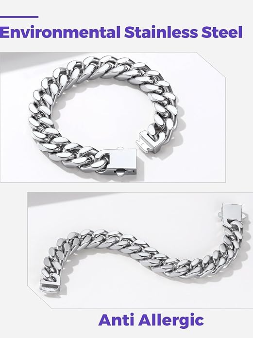 Richsteel 5/7/9/12mm Wide Miami Cuban Link Chain Bracelet for Men Women,Stainless Steel/Gold/Black Plated,7.4/8.2/9 Inch Length,Hip Hop Urban Street-wear Jewelry(Gift Wrapped)