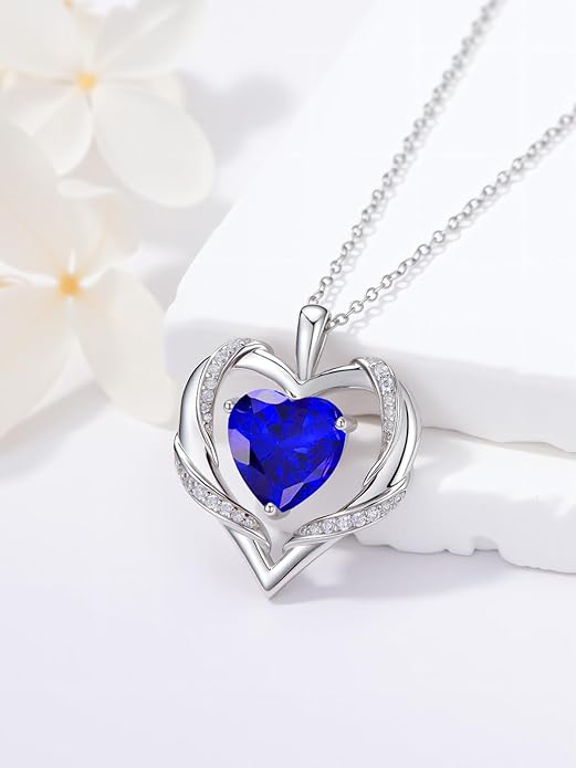 WINNICACA Birthday Gift for Mom Heart Necklace for Women 925 Sterling Silver Birthstone Necklace Jewelry Gift for Women Wife Her Girlfriend Sister
