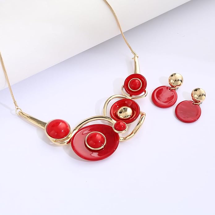 Chunky Statement Jewelry Set Vintage Retro Leaf Flower Floral Geometric Bohemian Boho Bib Necklace Earring Set Fashion Costume Jewelry for Women Girls Wedding Party Prom Unique Gift