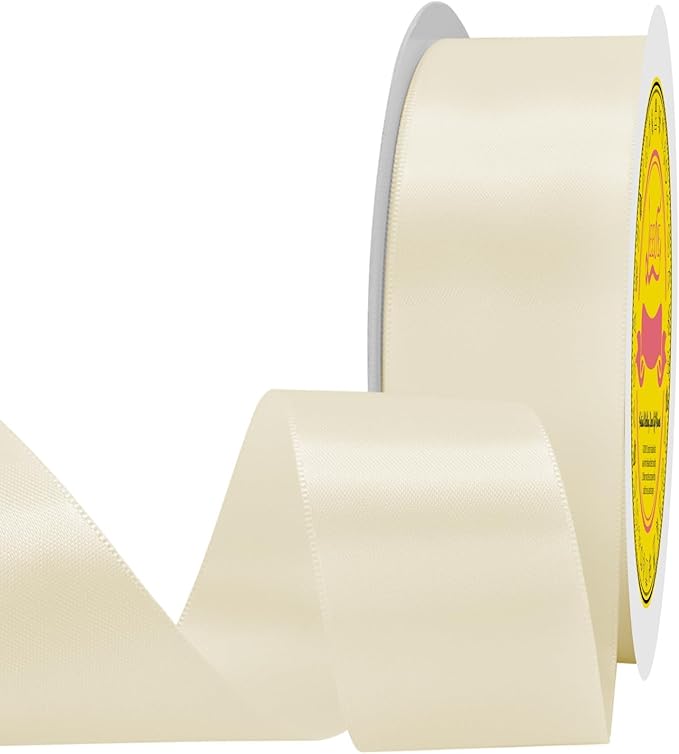 LEEQE Double Face Cream Satin Ribbon 1-1/2 inch X 50 Yards Polyester Cream Ribbon for Gift Wrapping Very Suitable for Weddings Party Hair Bow Invitation Decorations and More