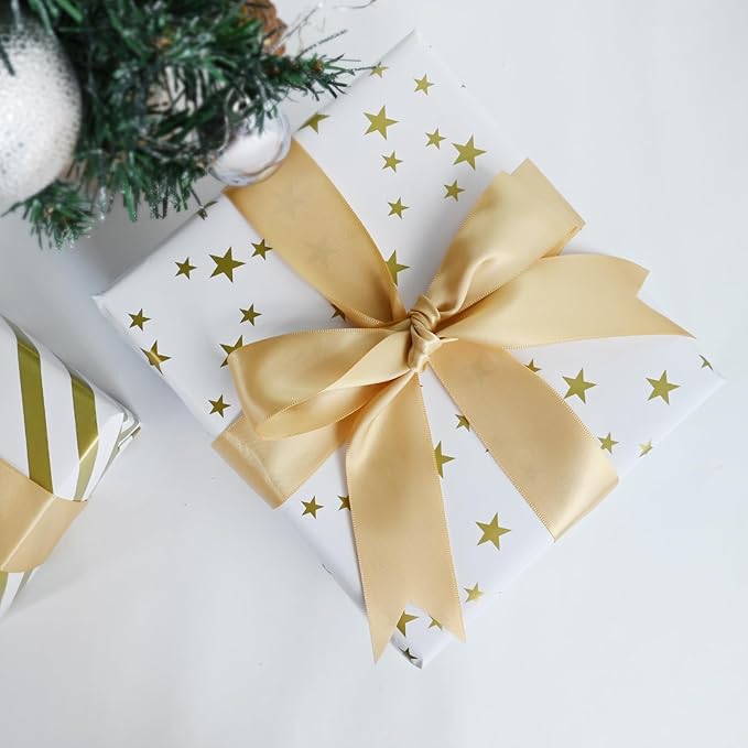 LEEQE Double Face Champagne Gold Satin Ribbon 1-1/2 inch X 50 Yards Polyester Champagne Gold Ribbon for Gift Wrapping Very Suitable for Weddings Party Hair Bow Invitation Decorations and More